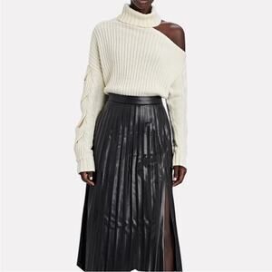 Jonathan Simkhai Aubrey Cable Knit Cold‑Shoulder Sweater Ivory Cream Turtleneck